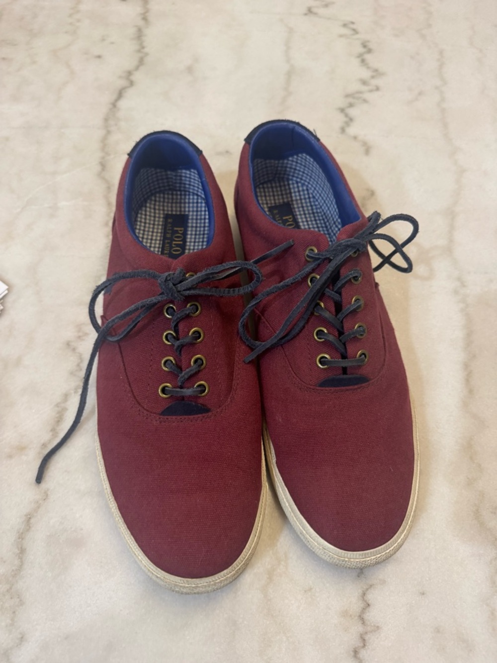 Polo by Ralph Lauren Men's Burgundy Canvas Sneakers with Black Accents